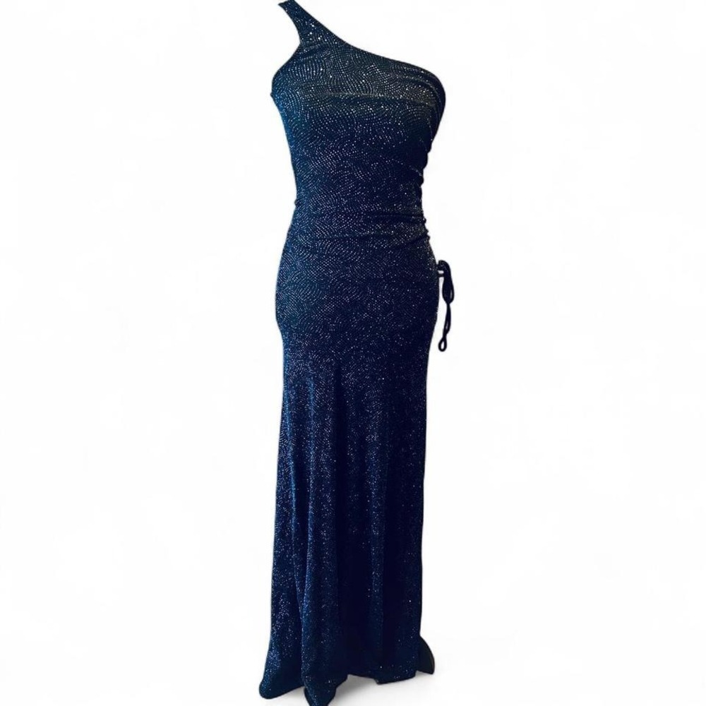 Women's‎ blue vintage sparkly prom dress EUC one shoulder 90s Y2K
